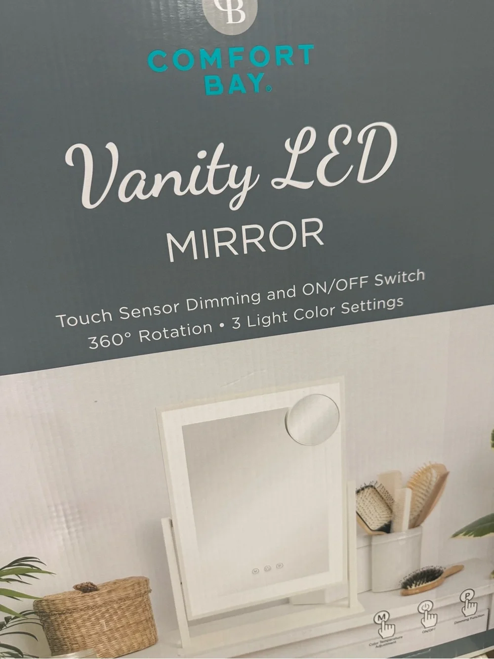 Large Comfort Bay White Vanity LED Mirror with touch Sensor Dimming